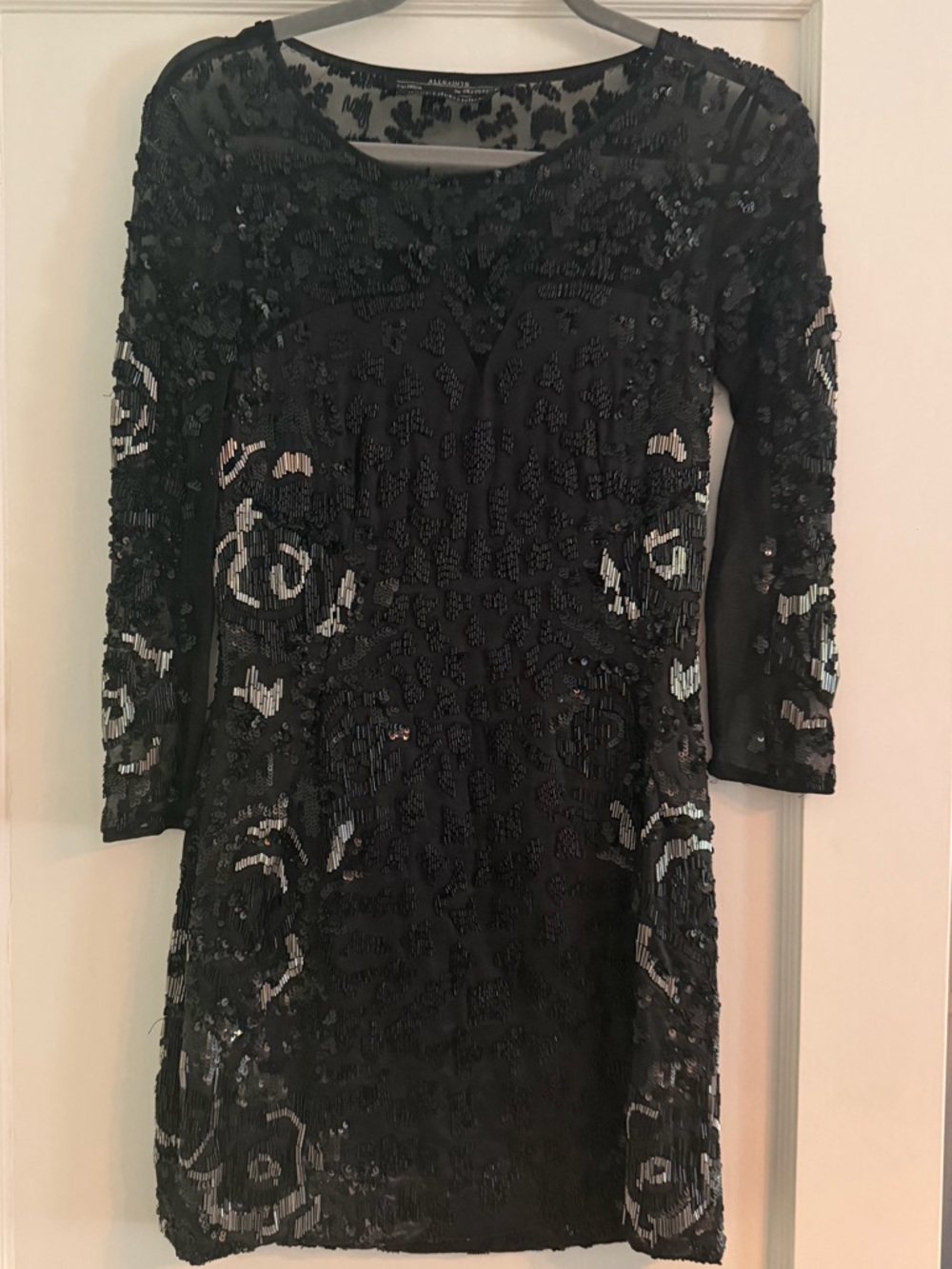 All Saints Black Hand Embellished Long Sleeve Cocktail Dress